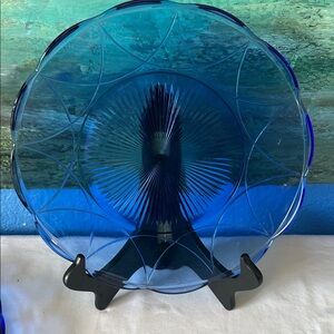 4 Newport 11inch Cobalt Blue Hairpin Dinner Plate,Hazel Atlas Company Plate